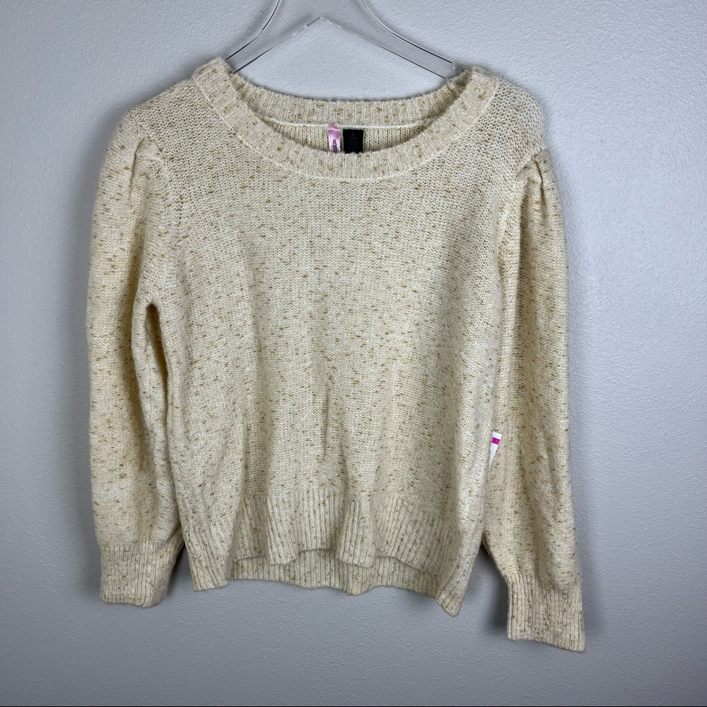 Love by Design | Cream Gold Metallic Knit Bubble Sleeve Sweater